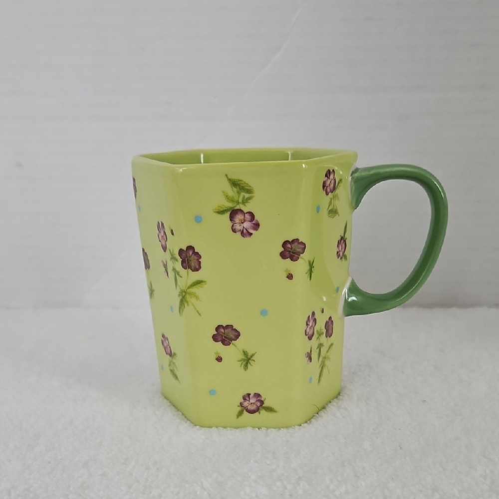 Anthropologie Pia Inside Text "I Love You" Green Purple Floral Coffee Tea Mug